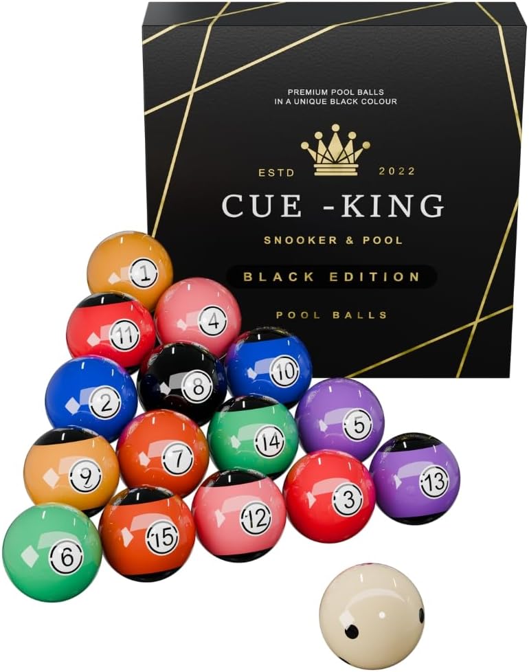 CuteKing Pool Balls Black Edition, Billiard Balls, Grade AA+ 2-1/4" Regulation Size Set with Pro Dotted Cue Ball, Pool Table Balls, Billiard Balls Set, Pool Ball Set, Bolas De Billar - Image 1